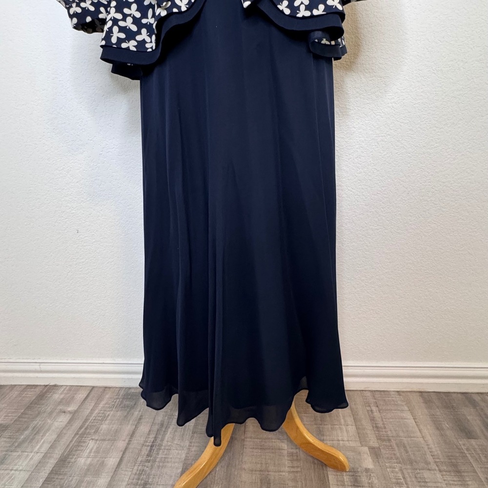 Richard Warren Women Silk Skirt Set Vintage Size 10 Floral Navy Dynasty Glam 80s - Picture 7 of 16